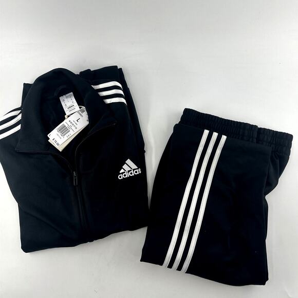 Adidas Men's Black White Essentials 3-Stripes Classic Track Suit Size L - Picture 7 of 11